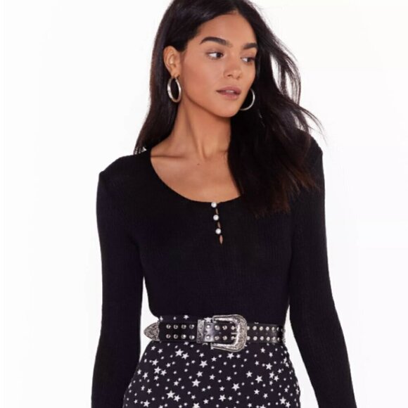 New With Tag- Nasty Gal- ARE YOU GONNA BE OUR PEARL RIBBED JUMPER TOP - Picture 2 of 11